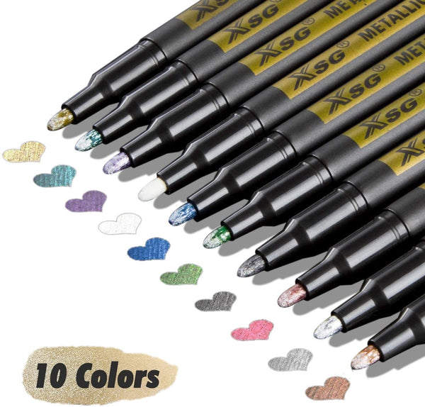 Marcadores metálicos, XSG doodle dazzle markers Set de 10 colores de punta fina de color permanente metálico marcadores para papel negro, pintura en roca, fabricación de tarjetas, álbum de fotos de bricolaje, álbumes de recortes, manualidades, metal, made - Arteztik