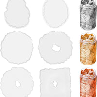 Moldes de resina de Jetika 6 piezas de silicona para posavasos + 3 piezas de resina epoxi brillante en copos de oro y resina epoxi, regalo para hacer esteras de taza/geoda ágata rebanada posavasos/soportes para cuencos/colgantes/decoración del hogar - Arteztik