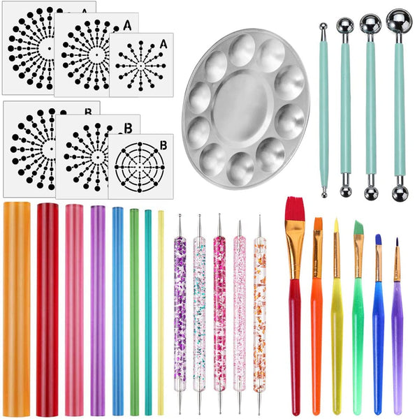 Mandala Dotting Tools – 30 herramientas de pintura para uñas con plantilla de mandala, kit de plantilla, lápiz capacitivo, pintura de lienzo, rocas, manualidades, suministros artísticos, bolsa de almacenamiento gratuita - Arteztik