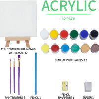 MEEDEN - Juego de 42 piezas de pintura acrílica, 12 caballetes de madera de haya y 12 lienzos estirados, juego de pintura acrílica de 12 x 0.5 fl oz, 3 pinceles y todos los suministros adicionales, elegante caja de regalo para niños y principiantes - Arteztik