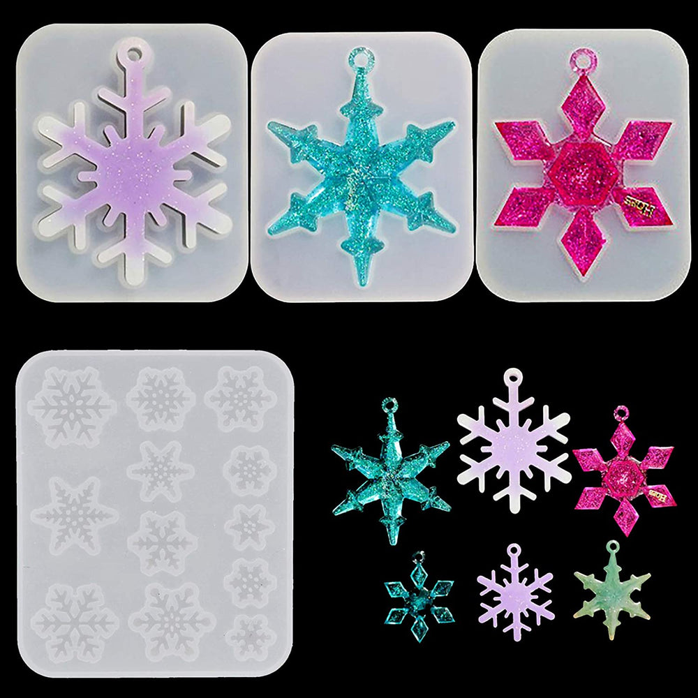 4 moldes de silicona con diseño de copo de nieve, 15 moldes de resina de diferentes estilos para jabón, vela, resina fundida, moldes de resina para decoración de Navidad - Arteztik