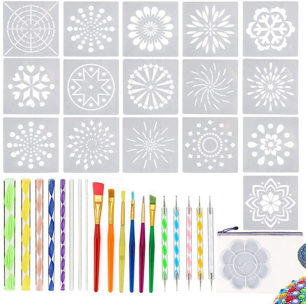 Juego de 36 herramientas de punteado de mandala con bolsa de almacenamiento con cremallera, herramientas de punto, pinceles y bandeja de pintura para pintar rocas dibujo y dibujo, manualidades para niños, arte de uñas, pintura - Arteztik