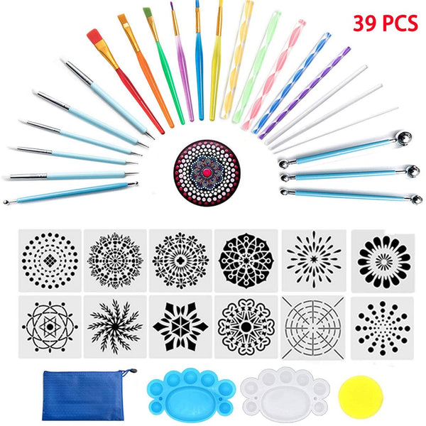 Mandala Dotting Tools, juego de 39 piezas de herramientas de punteado con una bolsa de almacenamiento azul con cremallera, impermeable, herramienta de pintura de puntos para pintura de roca, puntos de uñas y dibujo artístico - Arteztik