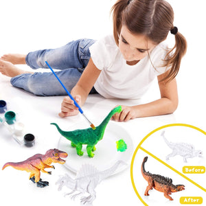 Kit de pintura de dinosaurios para niños – 8 juguetes de dinosaurio de pintura para niños + 5 acuarelas + 4 cepillos + 8 platos de pintura, juego de pintura de dinosaurio 3D, artes y manualidades para niños – Pinta tus propias manualidades de dinosaurio - Arteztik