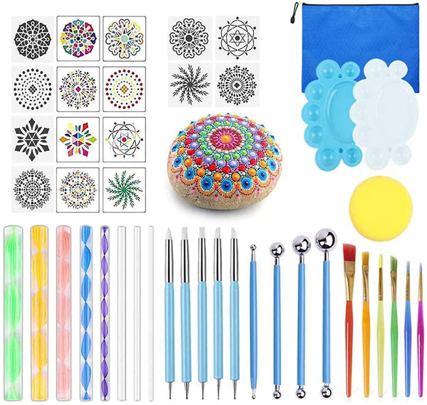 Mandala Dotting Tools, Polarhawk 35 piezas de herramientas de punteo, plantillas de pintura, kits de herramientas de pintura, pinceles, bandeja de pintura para principiantes, pintura, mandalas, rocas - Arteztik