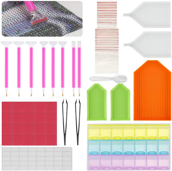 anphsin 88 piezas DIY pintura de diamante Kit de herramientas para manualidades (bolígrafo, diseño de diamante, pinzas, glune, placa, - Arteztik