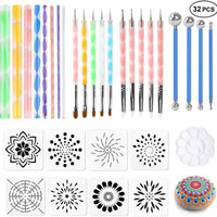 Juego de 32 herramientas de punteado de mandala, kit de plantillas de punteado de pintura de mandala de Ofilon, bolígrafo y lápiz capacitivo, herramientas de arte para pintar rocas, arcilla de cerámica, manualidades, colorear, dibujo, pintura de uñas. - Arteztik