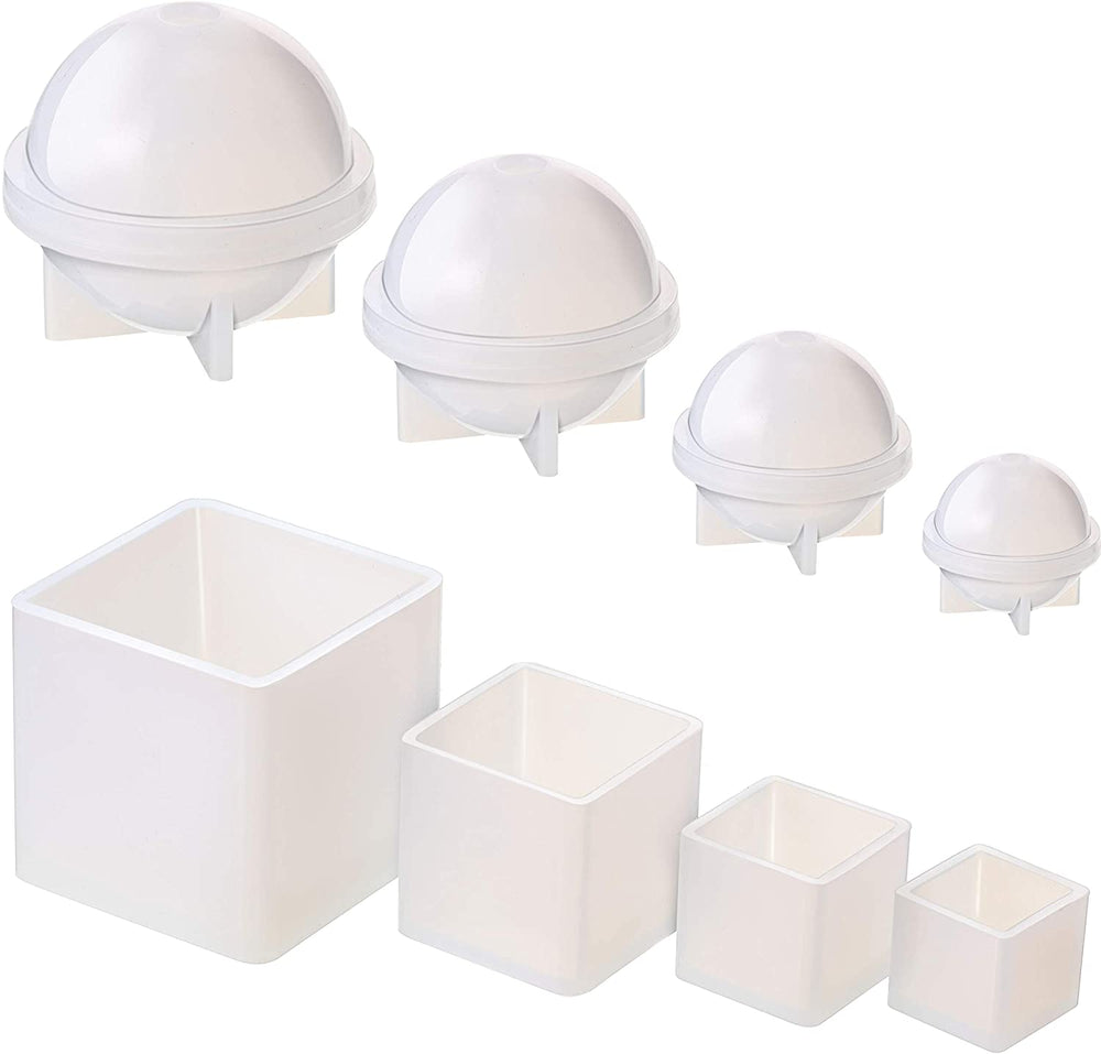 Molde de resina de 8 piezas, molde cuadrado de resina y cubo de moldeo de esfera redonda, molde de silicona epoxi, moldes de bolas para manualidades - Arteztik
