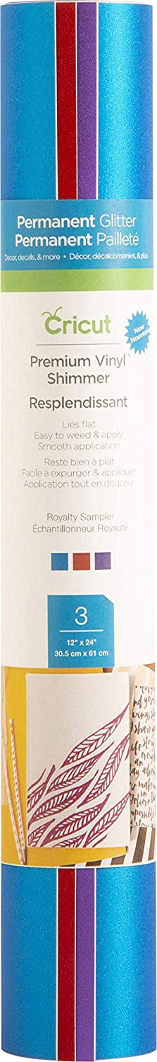 Cricut Shimmer Hojas de vinilo, 12.0 x 24.0 in (3), rollo adhesivo de vinilo – Royalty Sampler – azul, rojo, morado - Arteztik