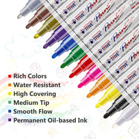 Rotuladores de pintura que nunca se descoloran de secado rápido y permanente, 12 colores a base de aceite resistente al agua, juego de rotuladores para pintura de roca, piedra, cerámica, madera, tela, plástico, lienzo, vidrio, tazas, manualidades - Arteztik
