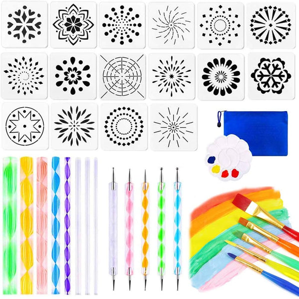 37 piezas Mandala Dotting Tools Kit de plantillas para pintar rocas, pinceles y bandeja de pintura para colorear dibujo y suministros de arte de uñas - Arteztik