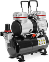 PointZero Compresor de aerógrafo de doble pistón 1/3 HP con tanque de aire, regulador, medidor y trampa de agua – silenciosa bomba profesional - Arteztik
