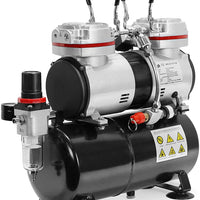 PointZero Compresor de aerógrafo de doble pistón 1/3 HP con tanque de aire, regulador, medidor y trampa de agua – silenciosa bomba profesional - Arteztik
