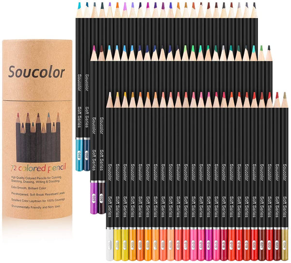 Soucolor - 72 lápices de colores con caja de lata para escuela, oficina y arte - Arteztik