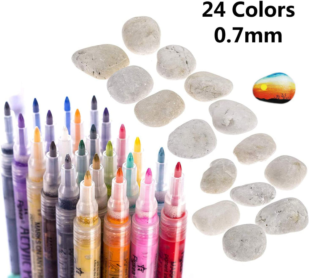 S & E Teacher's EDITION Kit de pintura para roca, incluye 24 colores acrílicos y piedras lisas. - Arteztik