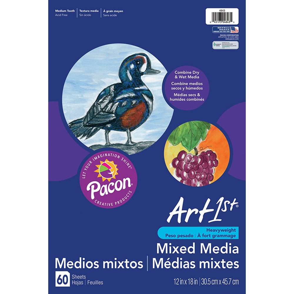 Pacon PAC4843 Art1st - Papel artístico mixto, 12.0 x 18.0 in, color blanco, 60 hojas - Arteztik