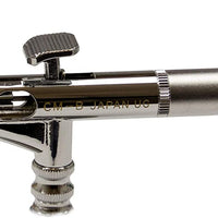 Custom micras B aerógrafo (Icm 2002) versión 2 por Iwata, cuenta con un gatillo de forma cuadrada, corona Cap cubierta en extremo del mango, .18, aguja y boquilla, color plateado - Arteztik
