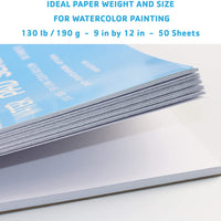 Bellofy 50 hojas de papel de acuarela – 130 IB / 190 GSM Peso – 9 x 12 en tamaño – papel de prensa en frío – Bloc de notas de pintura al agua - Arteztik