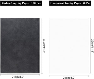 Juego de papel de carbono ASTORON, 150 hojas de papel de transferencia de color negro y papel de calco con 5 herramientas de repujado para lápices, papel de transferencia de carbono para trazar en madera, tela y otras superficies - Arteztik
