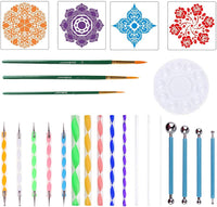 25 Pieces Mandala Dotting Tools, JUNHCZOY Professional Mandala Supplies Tools Kits Include 4 Mandala Stencil, Dotting Pens and Mandala Stencils for Painting Rocks, Doting Nails, Drawing and Drafting - Arteztik
