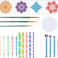 25 Pieces Mandala Dotting Tools, JUNHCZOY Professional Mandala Supplies Tools Kits Include 4 Mandala Stencil, Dotting Pens and Mandala Stencils for Painting Rocks, Doting Nails, Drawing and Drafting - Arteztik