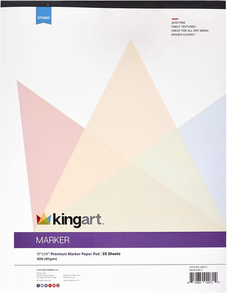KingART 632-2 papel 60 libras (90G), 11.0 in x 14.0 in, 25 hojas, 2 unidades de almohadillas marcadoras de manga, blanco 2 piezas - Arteztik