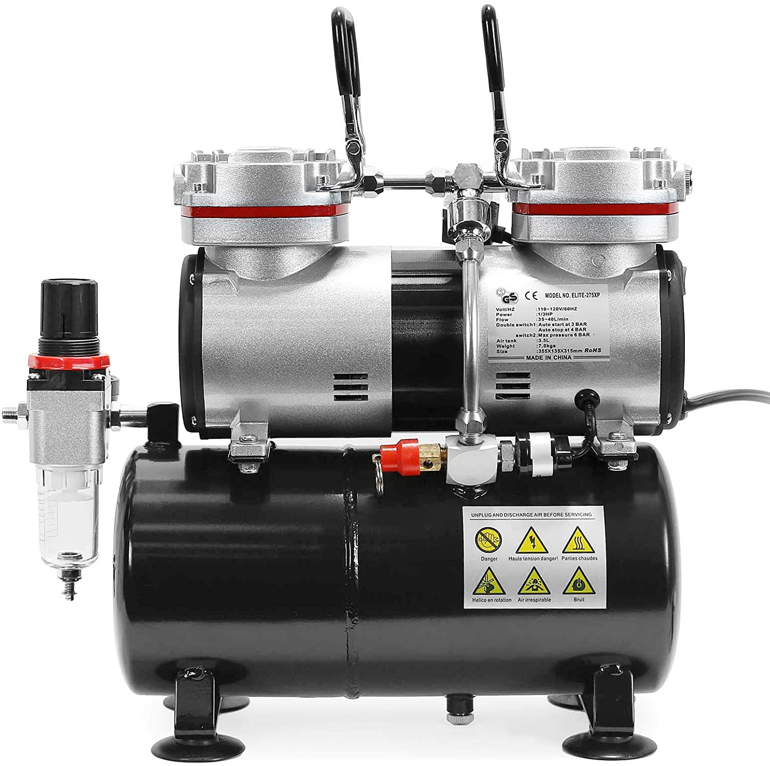 Compresor de aire mini de doble cilindro con tanque - Compresor de  aerógrafo, Fabricante de bombas de aire y sopladores de anillo hechos en  Taiwán