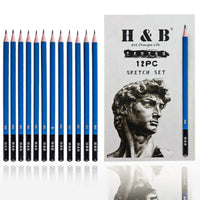 H & B - Juego de lápices de dibujo profesionales, 12 unidades, tamaño mediano (6B - 4H), ideal para dibujar arte, dibujar, sombrear, lápices de artista para principiantes y artistas profesionales - Arteztik