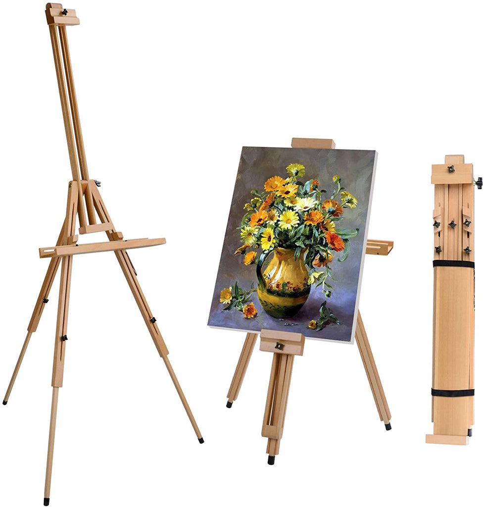 SENJEOK 6 caballetes de pintura de 16 pulgadas, soporte de lona de madera  de pino natural potable, caballete de mesa plegable con marco en A para