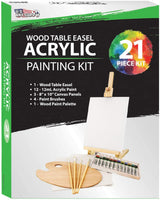 US Art Supply 21 piezas Studio caballete de mesa de madera y pintura Box Set con paneles de 12 colores de pintura, lona, pinceles, paleta de madera (Pintura Acrílica Kit) - Arteztik
