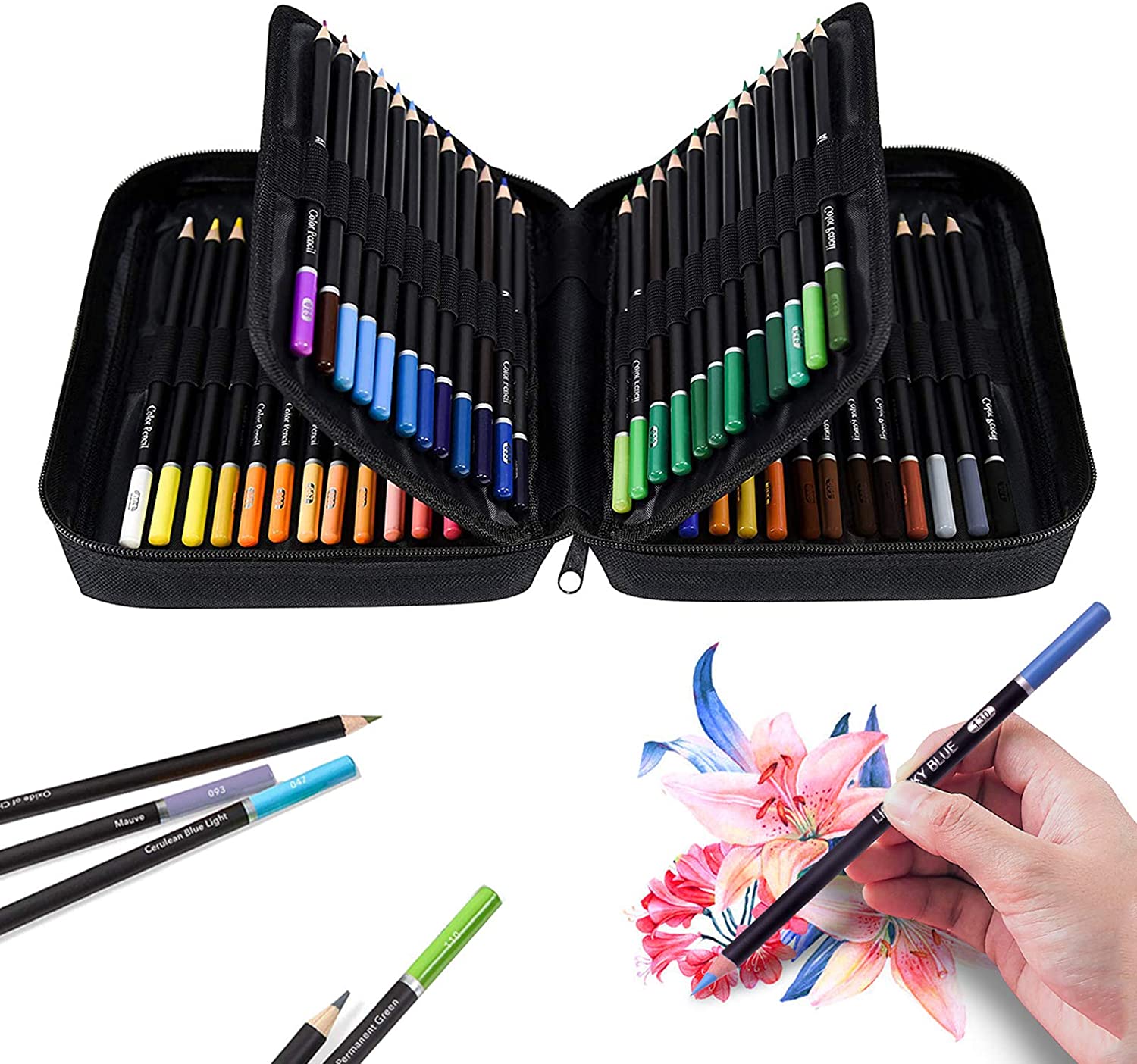 Orionstar - Juego de 72 lápices de colores con estuche con cremallera para  adultos principiantes, lápiz numerado vibrante con núcleo suave premium