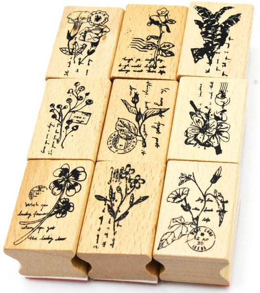 Youkwer - Juego de 12 sellos de madera con caja de madera - Arteztik