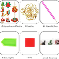 9 piezas de Navidad DIY Diamante Llavero 5D DIY Diamante Pintura Llavero de Navidad Rhinestone Artesanía - Arteztik