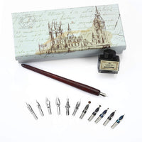 Juego de bolígrafos de caligrafía para caligrafía inglesa de madera, caligrafía hecha a mano con 11 puntas de diferentes estilos, tinta de escritura y pluma estilográfica, caja de regalo - Arteztik