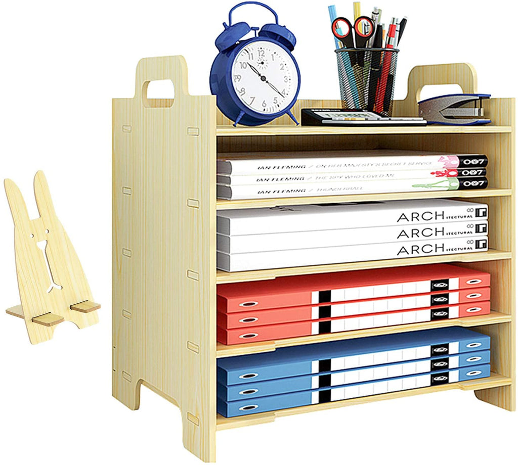 Marbrasse - Organizador de archivos de escritorio de 4 bandejas con soporte  para bolígrafos, bandeja de papel para cartas con cajón y 2 soportes para