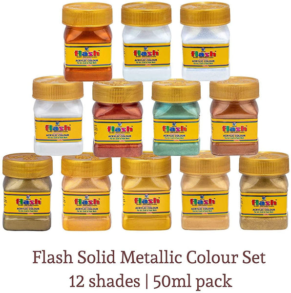 Flash Premium - Juego de 12 pinturas acrílicas iridiscentes sólidas y metálicas de 1.7 fl oz, altamente pigmentadas y resistentes a la decoloración, no tóxicas, pintura multisuperficie para artistas, pintores y niños - Arteztik