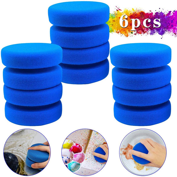 6 Sets Paint Sponge Applicator- 3 Inches Circular Watercolors Sponges Multipurpose Double-Dual Sided Painting Sponge for Art & Craft Pottery Cleaning Use, Car Waxing Sponge - Arteztik