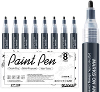 Bolígrafos de pintura acrílica negra – Paquete de 8 rotuladores de pintura negra, bolígrafos de pintura acrílica para pintura de roca, madera, metal, metal, cerámica, graffiti, papel, dibujo, calabazas de plástico, juegos de pintura acrílica a base de agu - Arteztik
