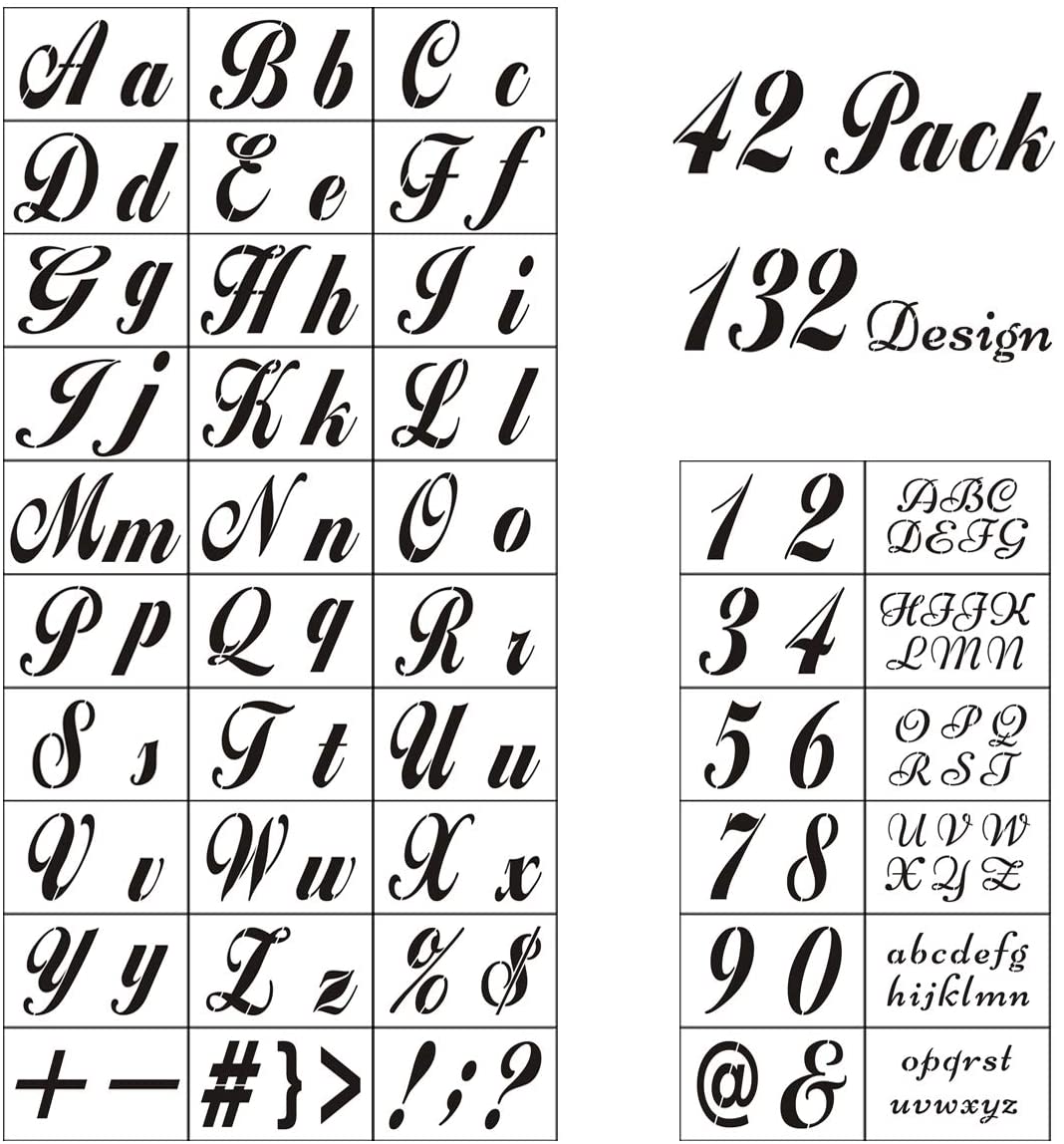 Plantillas de letras para pintar sobre madera – Paquete de 42 plantillas de  alfabeto con números y letreros, plantillas de plástico reutilizables