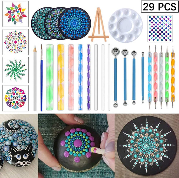 Point Painting Prush Tool - Juego de plantillas de mandala para puntos, plantilla de mandala, 29 piezas, kits de herramientas de pintura - Arteztik