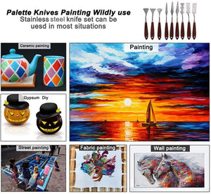 Ationgle Paleta de cuchillos de 9 piezas, juego de cuchillos de pintura, paleta, rascador, kit de herramientas básicas de pintura con hoja de acero inoxidable y asas de madera para pintura acrílica al óleo - Arteztik