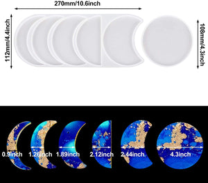 Loraleo - Juego de 2 moldes de silicona con fase lunar, resina de fundición epoxi moldes de posavasos con 2 botellas de papel de aluminio dorado para manualidades, tazas, alfombrillas para hacer decoración del hogar - Arteztik