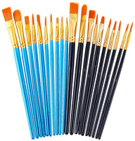 DAIKOYE Juego de pinceles de pintura acrílica, 20 unidades, pinceles de pintura para pintura acrílica al óleo, acuarela, arte de uñas faciales, kit de pintura de pintura de roca corporal (azul y negro, 20 paquetes) - Arteztik
