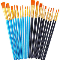 DAIKOYE Juego de pinceles de pintura acrílica, 20 unidades, pinceles de pintura para pintura acrílica al óleo, acuarela, arte de uñas faciales, kit de pintura de pintura de roca corporal (azul y negro, 20 paquetes) - Arteztik