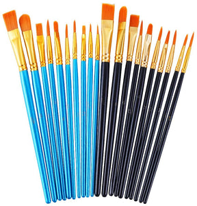 DAIKOYE Juego de pinceles de pintura acrílica, 20 unidades, pinceles de pintura para pintura acrílica al óleo, acuarela, arte de uñas faciales, kit de pintura de pintura de roca corporal (azul y negro, 20 paquetes) - Arteztik