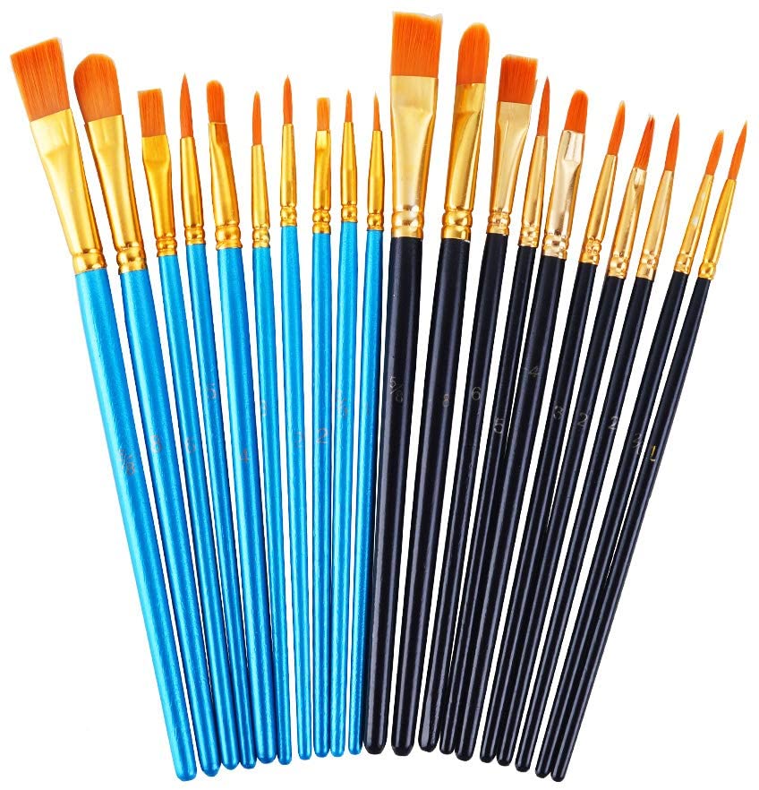 DAIKOYE Juego de pinceles de pintura acrílica, 20 unidades, pinceles de pintura para pintura acrílica al óleo, acuarela, arte de uñas faciales, kit de pintura de pintura de roca corporal (azul y negro, 20 paquetes) - Arteztik