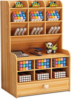 Marbrasse Wooden Pencil Pen Holder, Pen Organizer for Desk, 15 Compartments + Drawer, Desktop Stationary Organizer Caddy, Easy Assembly, Home Office Art Supply Organizer Storage (Black) - Arteztik
