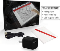Illuminati - Caja de luz LED para dibujar y rastrear portátil ultrafina de rastreo por USB, A4 brillante mesa de trazado para artistas, viene con brillo regulable - Papel de rastreo - Clip de soporte - Arteztik
