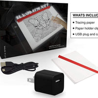 Illuminati - Caja de luz LED para dibujar y rastrear portátil ultrafina de rastreo por USB, A4 brillante mesa de trazado para artistas, viene con brillo regulable - Papel de rastreo - Clip de soporte - Arteztik