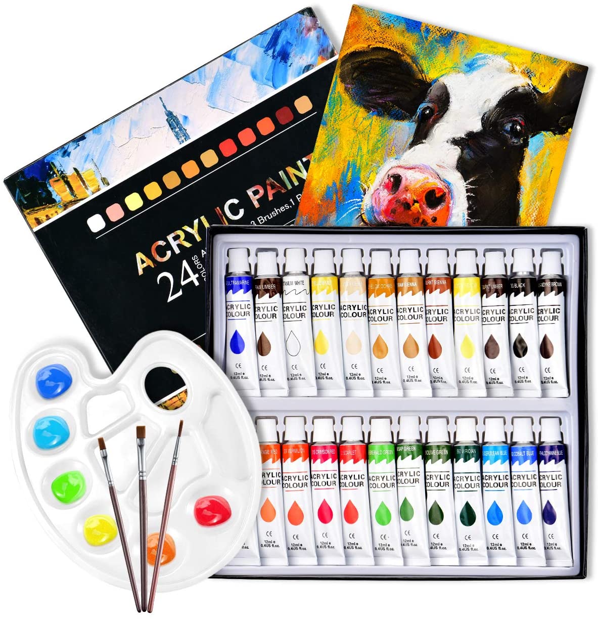  KEFF Creations - Juego de pinceles de pintura acrílica, kit de  15 pinceles de artista premium, juego de 24 pinturas acrílicas, kit de  pinceles para lienzo, madera, tela, gran juego de